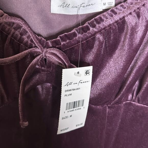 All in Favor Puff Sleeve Crushed Velvet Dress - Plum Size M - Picture 6 of 6